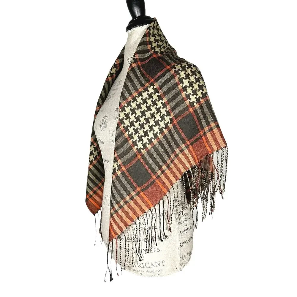 Pashmina | Women | Silk Cashmere Blend Fringe Plaid Geometric Print Square Scarf